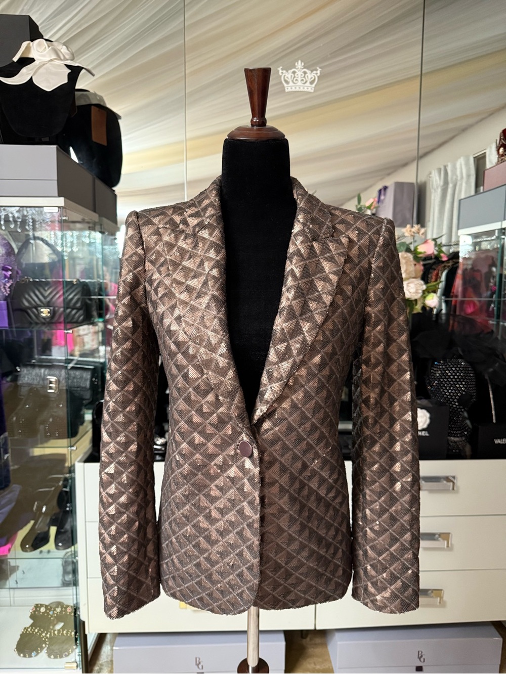 L'AGENCE Metallic Bronze Quilted Blazer Jacket